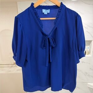CeCe Royal Blue Tie-Front Blouse
